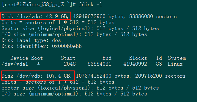 Centos7 /dev/vdb数据盘分区格式化并挂载